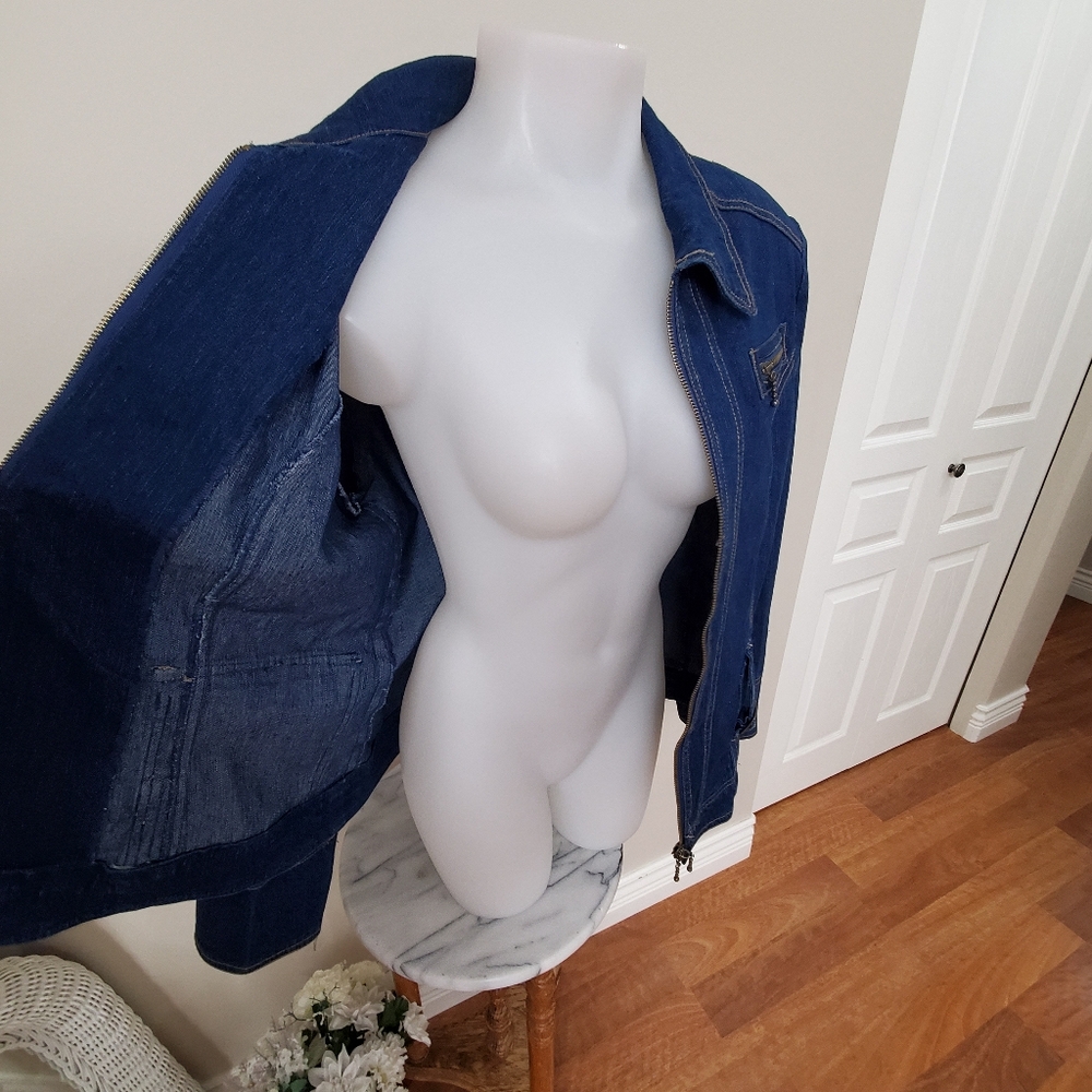 Zipper A Bit Sticky - Crystal Jean Jacket sz 12 - Picture 8 of 12